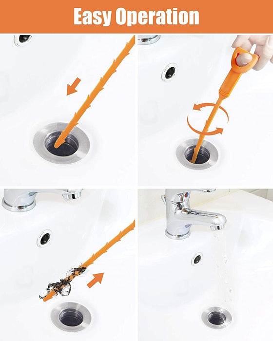 4PCFlexible Spring Pick Up Tool Drain Unblocker Stick Snake Cleaner Hair Remover