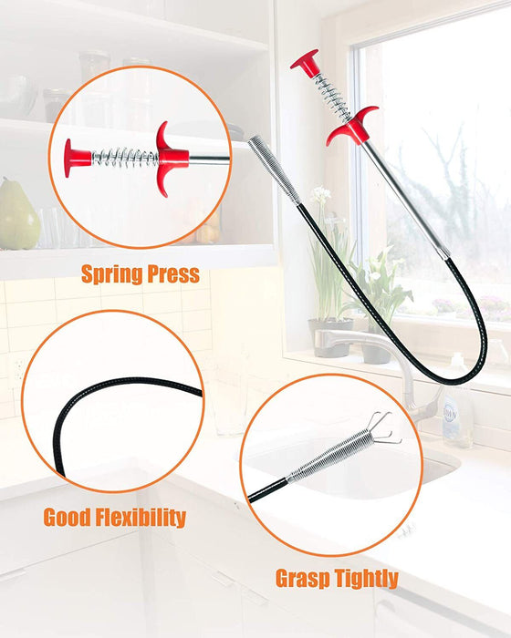 4PCFlexible Spring Pick Up Tool Drain Unblocker Stick Snake Cleaner Hair Remover