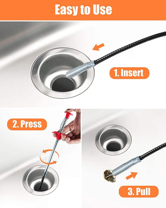 4PCFlexible Spring Pick Up Tool Drain Unblocker Stick Snake Cleaner Hair Remover