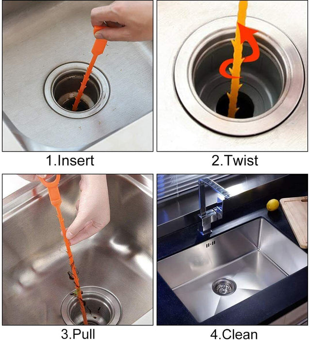 4PCFlexible Spring Pick Up Tool Drain Unblocker Stick Snake Cleaner Hair Remover