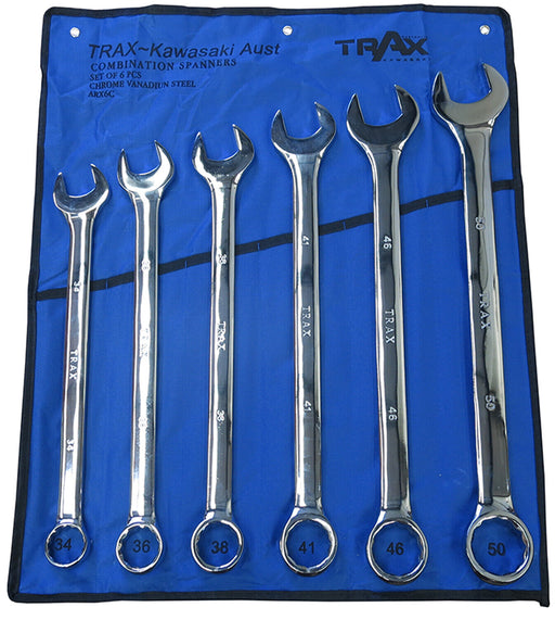 TRAX 6PC Extra Large Combination Spanner Set Size 34mm 36mm 38mm 41mm 46mm 50mm - FISHER DISCOUNT