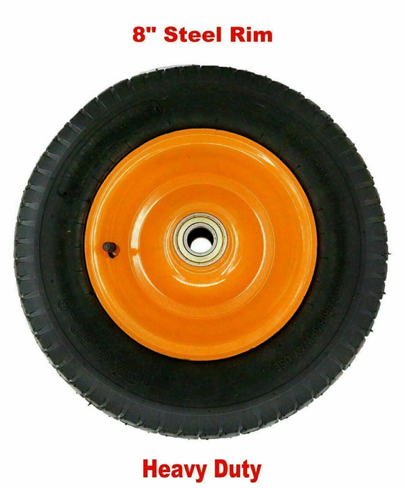 16" WIDE WHEEL TYRE 16 X 6.50-8 WHEELBARROW METAL RIM AIR PNEUMATIC 8PLY