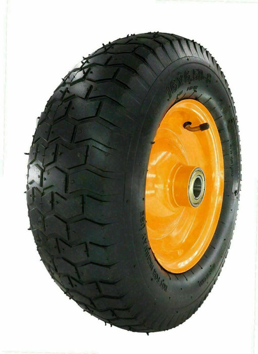 16" WIDE WHEEL TYRE 16 X 6.50-8 WHEELBARROW METAL RIM AIR PNEUMATIC 8PLY