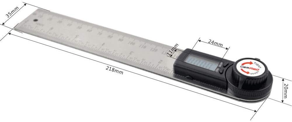 0-200mm/360° Digital Angle Finder Ruler Stainless Steel Protractor Measure Meter