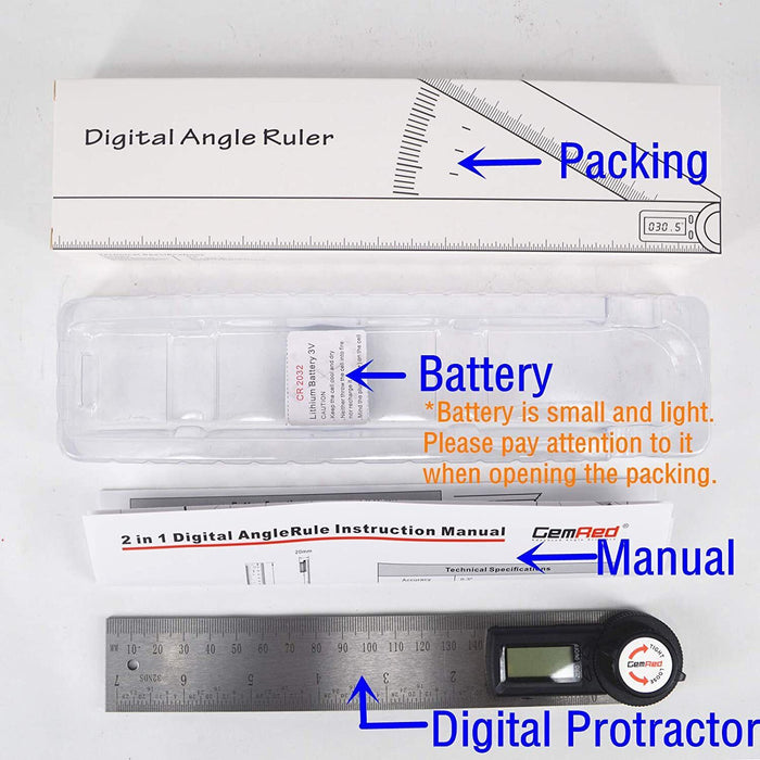 0-200mm/360° Digital Angle Finder Ruler Stainless Steel Protractor Measure Meter