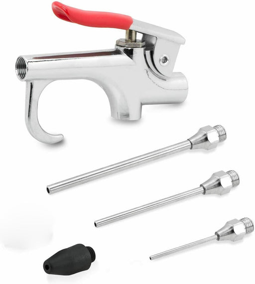 5PC Air Compressor Blow Gun Tool Kit 3 Nozzles Inflation Needle Spray Blower Set - FISHER DISCOUNT