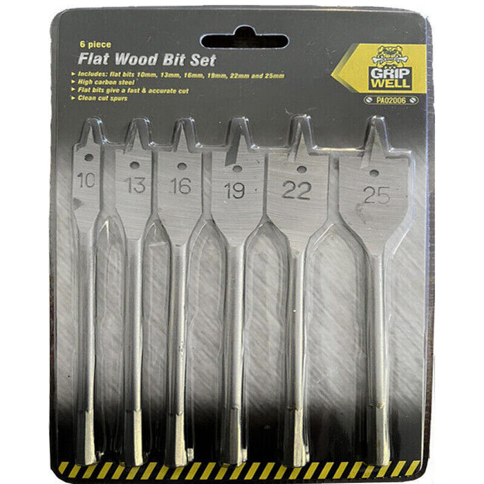 6PC WOOD BORING FLAT BIT SET KIT CONTENTS 10, 12, 16, 18, 20, 25MM AU STOCK