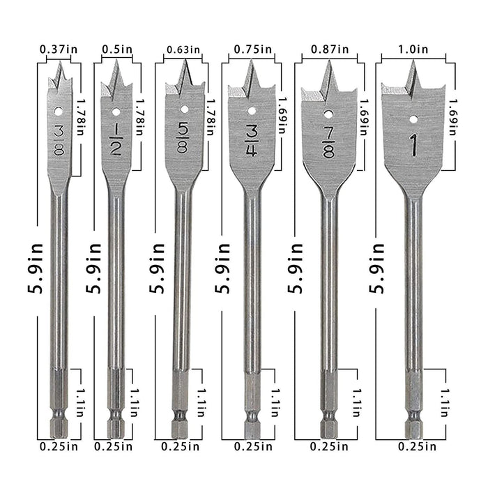 6PC WOOD BORING FLAT BIT SET KIT CONTENTS 10, 12, 16, 18, 20, 25MM AU STOCK