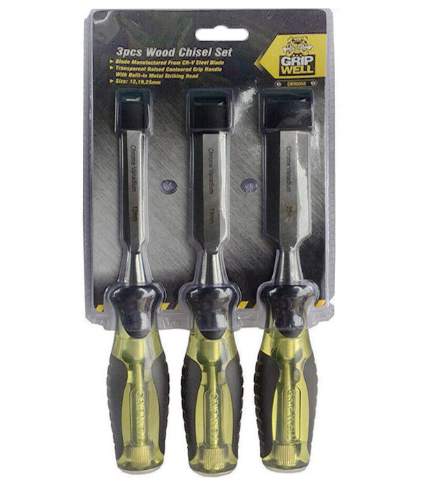 3 PCs Heavy Duty 12MM,19MM,25MM Long Blade Wood Chisel Chisels Set