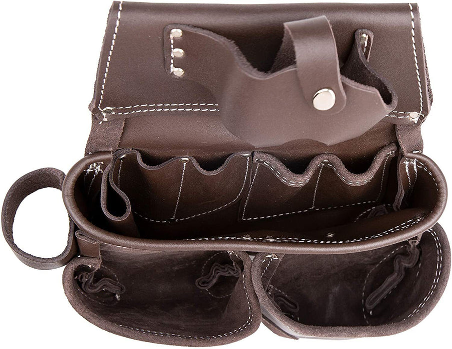 NEW Tan Leather nail Double Pouch TRADE QUALITY TOOL BELT 14 POCKET BAG GRIP WEL