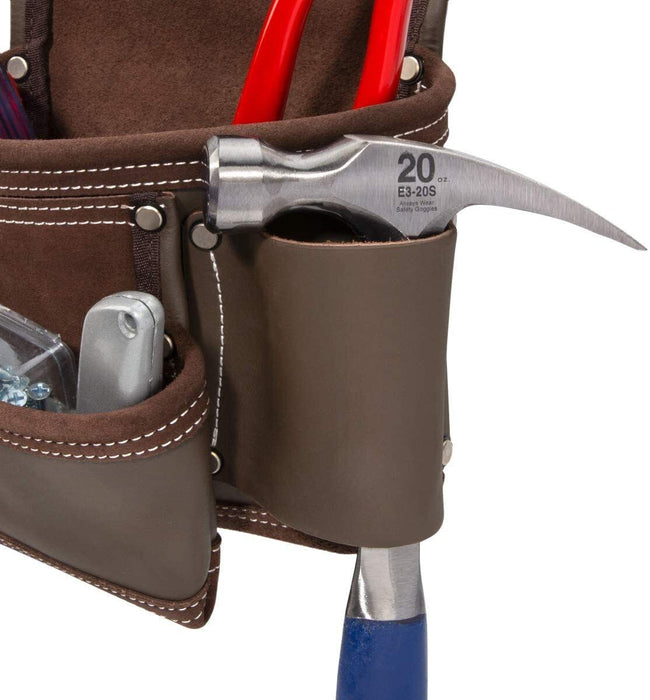 NEW Tan Leather nail Double Pouch TRADE QUALITY TOOL BELT 14 POCKET BAG GRIP WEL