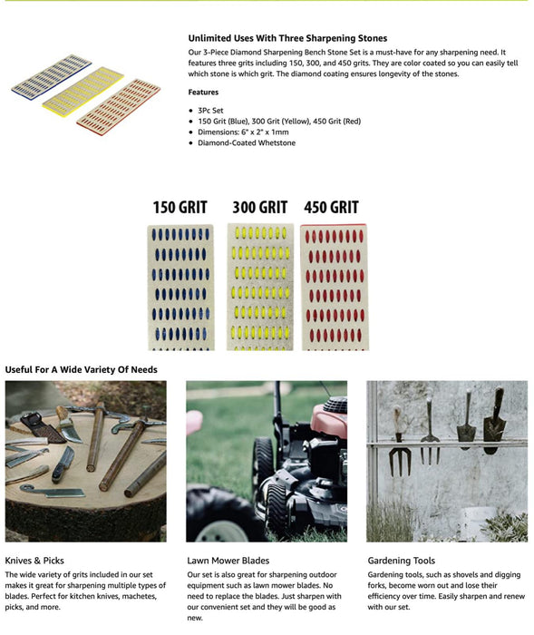 3pc Diamond Sharpening Honing Whetstone Stone Chisel Knife Sharpener Hand Tools