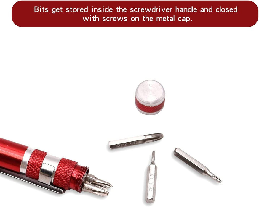 9 IN 1 PEN STYLE PRECISION POCKET SCREWDRIVER BIT SET TORX SLOTTED PHILLIPS RED