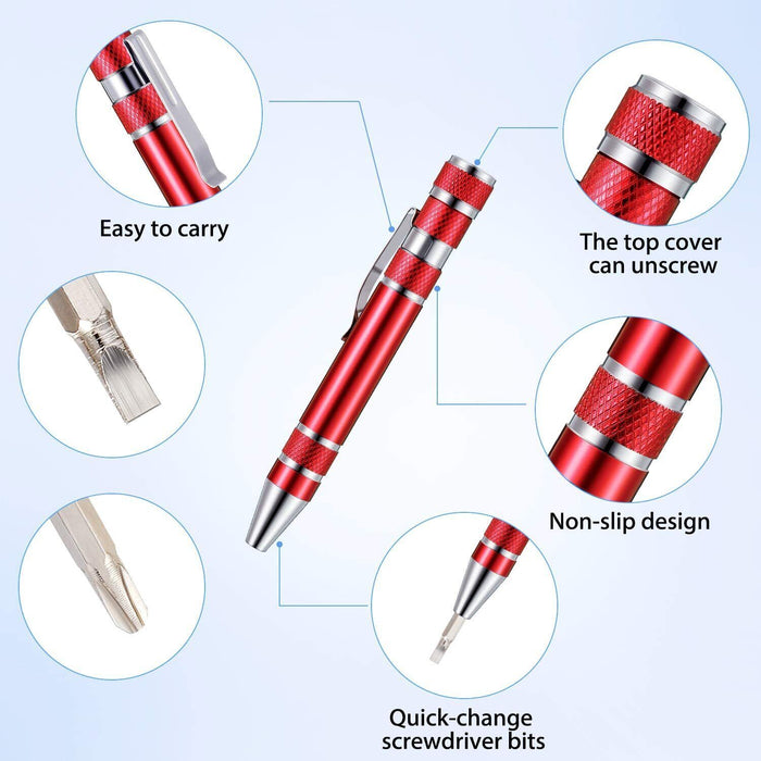 9 IN 1 PEN STYLE PRECISION POCKET SCREWDRIVER BIT SET TORX SLOTTED PHILLIPS RED