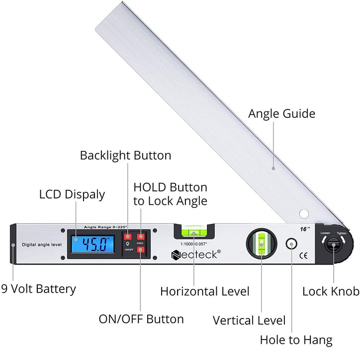 Digital Angle Finder Ruler With Spirit Levels Backlit LCD Tool For Engineering