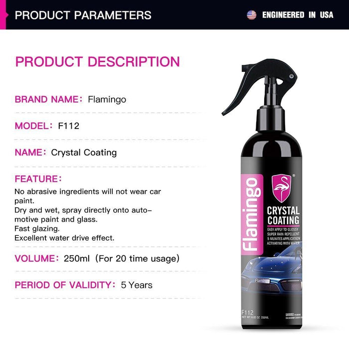 Flamingo Crystal Coating Car Paint Protection 250ml Easy Spray On Formula Wax