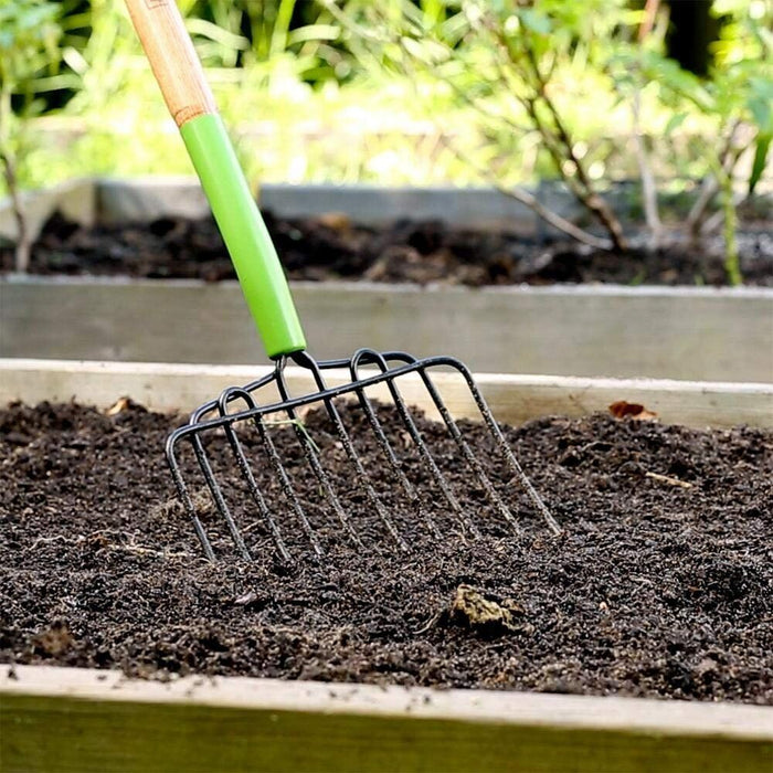 Landscapers Fork Coke Bark 10 Tine Galvanised D Handle Mulch Garden 1100mmL