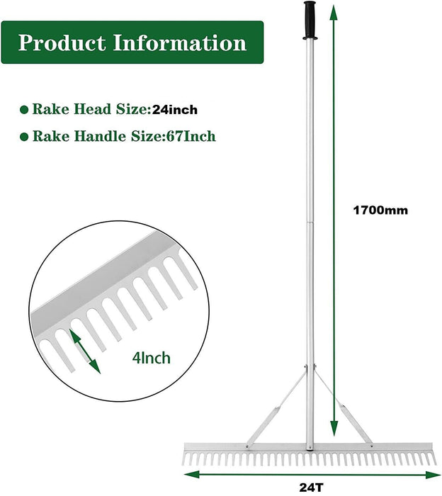 FORCE PRO 24T Garden Rake  Lightweight Aluminium Landscapers 1700mmL Handle
