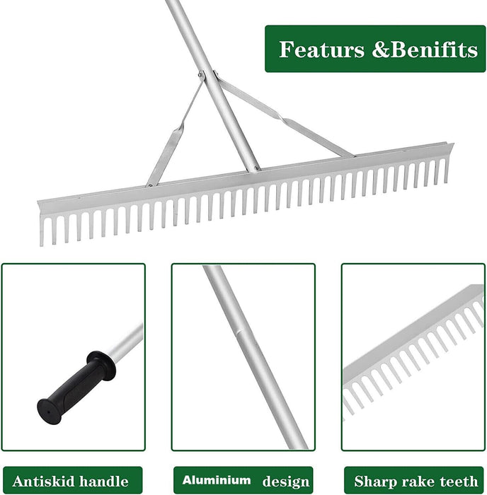 FORCE PRO 24T Garden Rake  Lightweight Aluminium Landscapers 1700mmL Handle