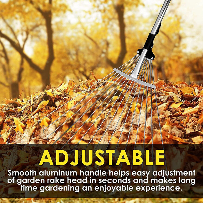 15 Tine Telescopic Rake Garden Grass Leaf Rake 72cm Extendable Garden 7 to 22