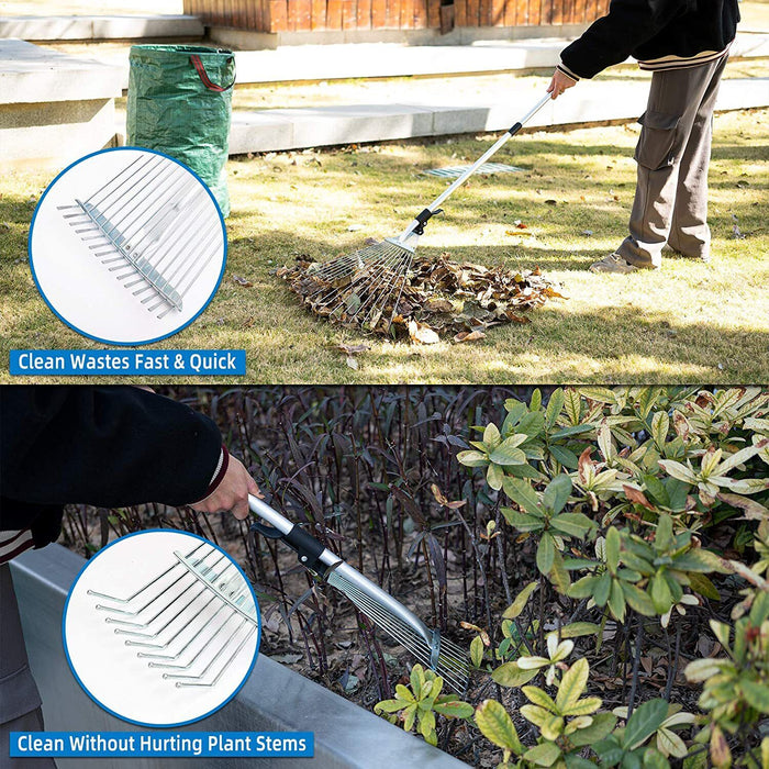 15 Tine Telescopic Rake Garden Grass Leaf Rake 72cm Extendable Garden 7 to 22