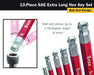 13pc Extra Long Arm Hex Allen Key Set Ball Point Imperial SAE Allan Red Chrome T - FISHER DISCOUNT