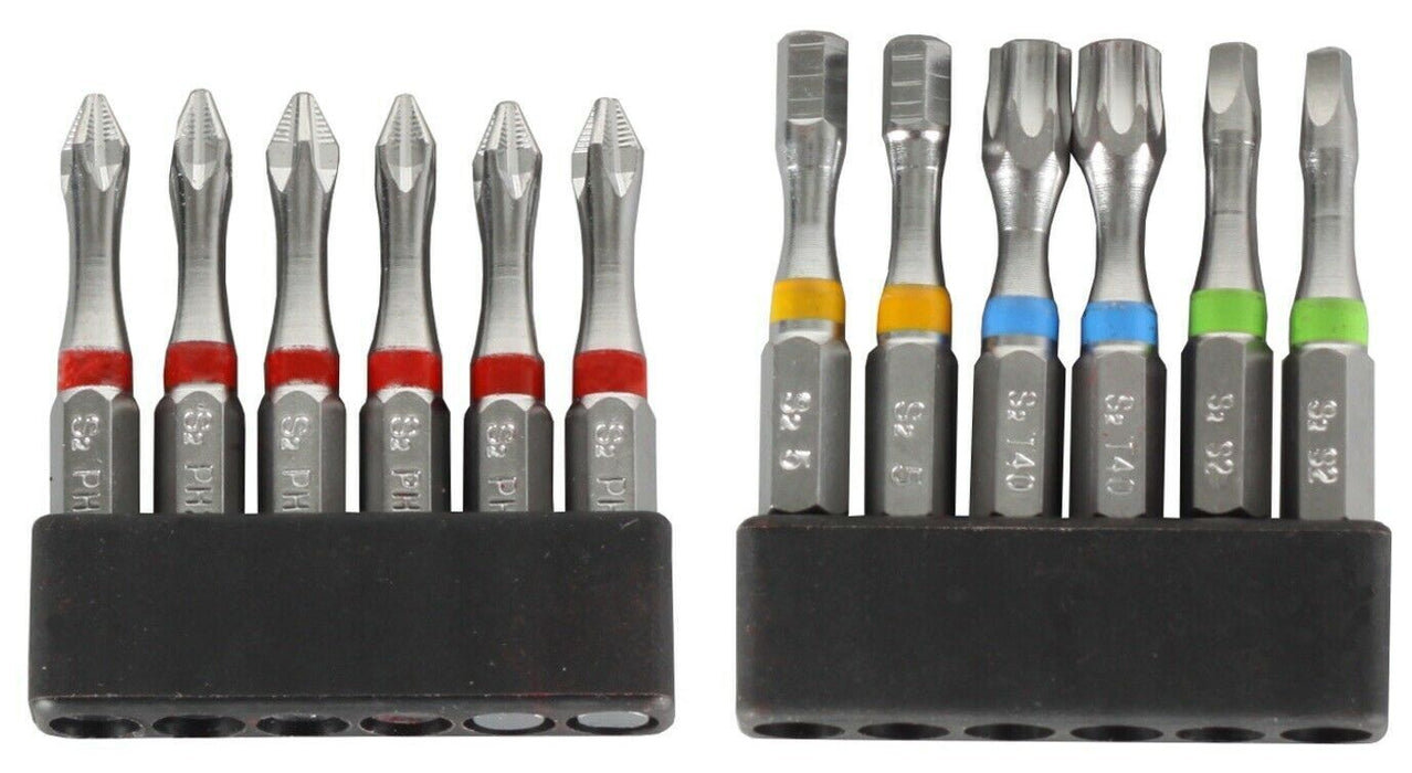 12pc Builders Impact Torsion Power Screwdriver Bits Set Phillips Square Torx S2