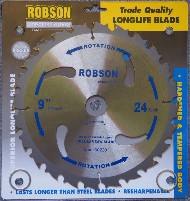 Robson Professional 235mm 30mm Arbor CIRCULAR SAW BLADE THIN KERF TCT  24 TOOTH