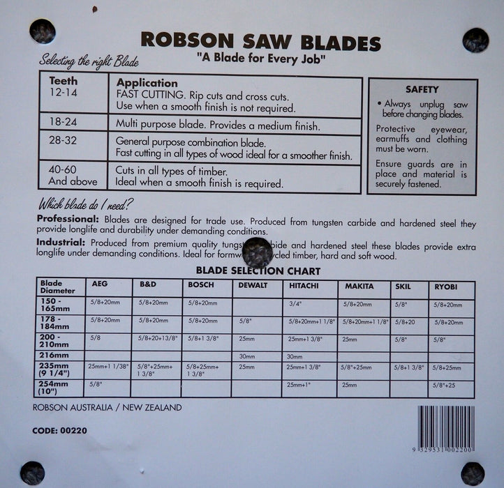 Robson Professional 235mm 30mm Arbor CIRCULAR SAW BLADE THIN KERF TCT  24 TOOTH
