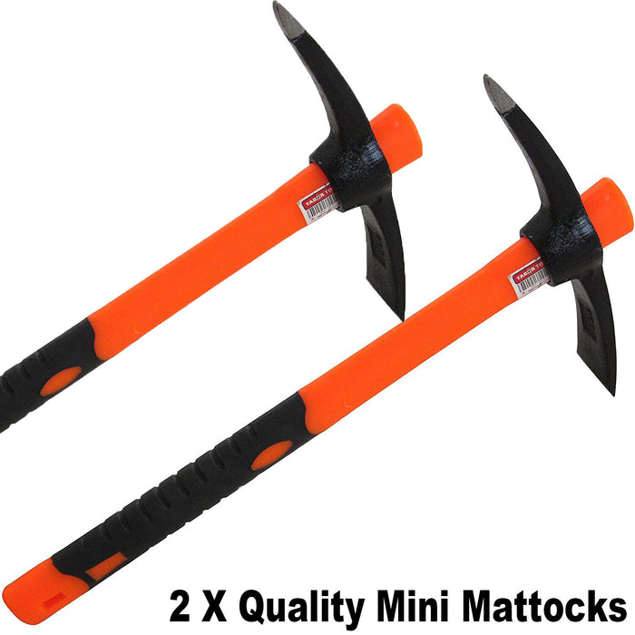 MINI PICK END MATTOCKS WITH FIBREGLASS HANDLE X 2  - DROP FORGED STEEL HEAD