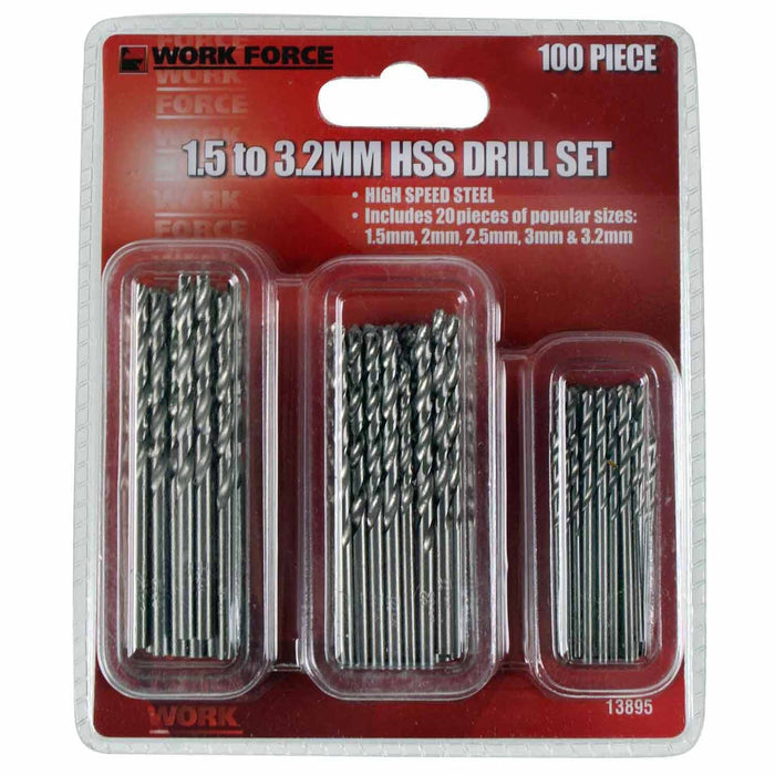 Force PRO 100 Piece HSS DRILL SET 1.5mm - 3.2mm - 5 popular sizes - NEW AU STOCK