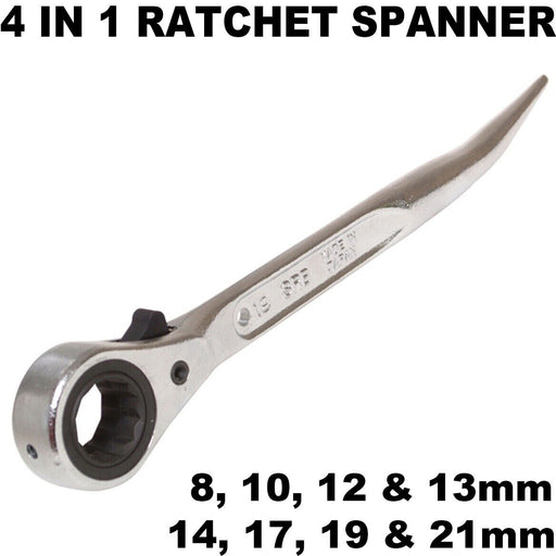 Scaffold Ratchet Podger Spanner. Double Ratchet 8 10 12 14 17 19 21mm CRV-4 in1 - FISHER DISCOUNT