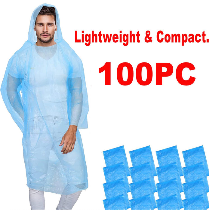 10-100PC Disposable Adult Emergency Waterproof Rain Coat Poncho Hiking Camping