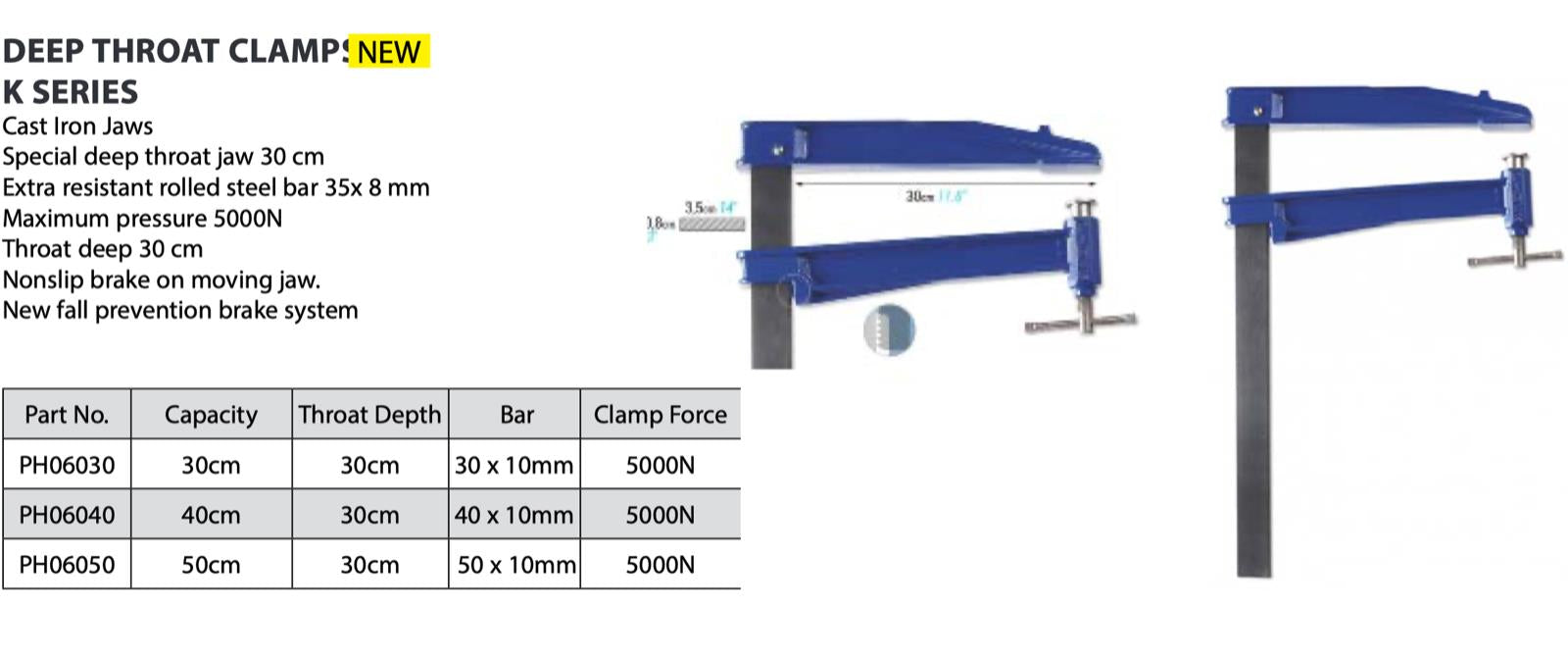 Piher 30cm 40cm 50cm Extra Deep Clamp K SERIES Cast Iron Jaws 5000N Deep 30cm