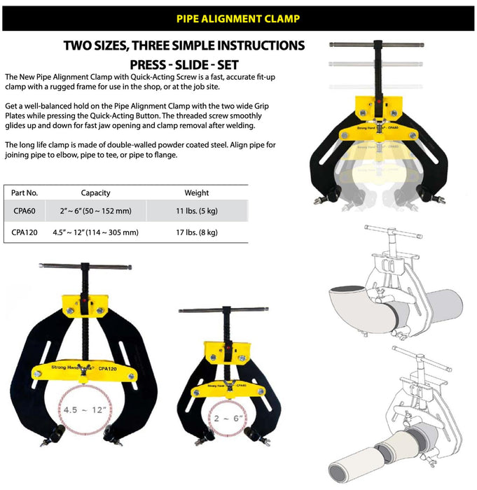 Strong Hand Tools Pipe Alignment Clamp with Quick Acting Lever 2” ~ 6”/4.5” ~ 12