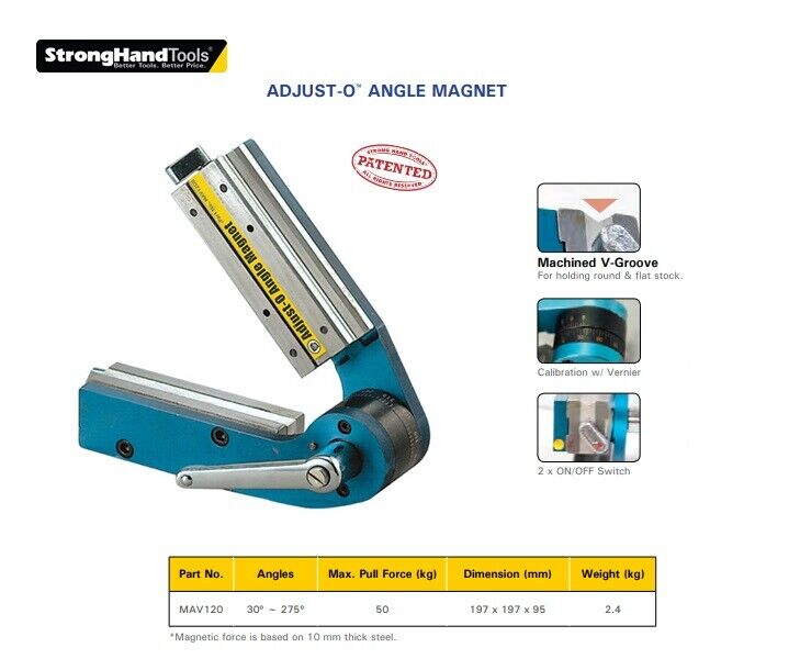 Strong Hand Tools, Adjustable Angle Magnet MAV120, 30°- 275° Two On/Off Switches