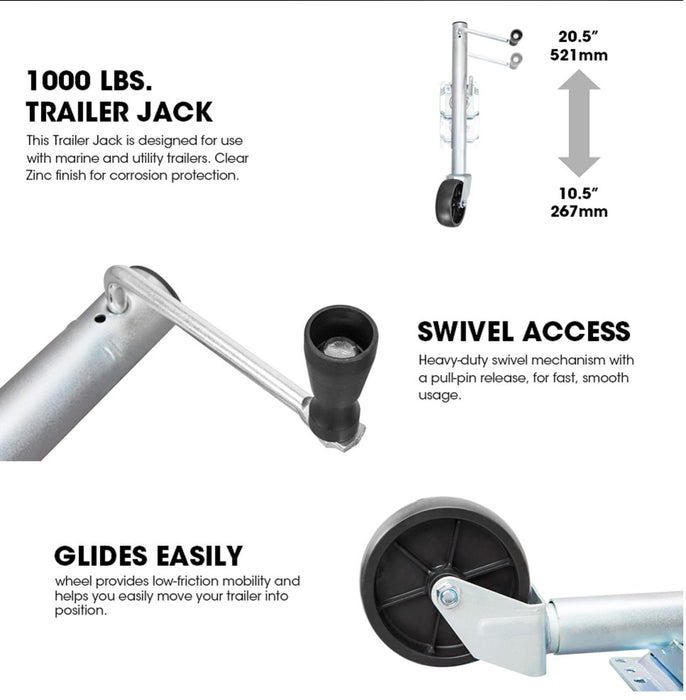 150mm Solid Jockey Wheel with Swing Bracket Extends up to 260mm capacity 340kg