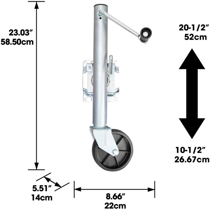 150mm Solid Jockey Wheel with Swing Bracket Extends up to 260mm capacity 340kg