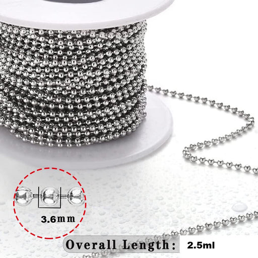 Wholesale Chrome Plated Ball Bead Necklace Chain For Pendants 3.6mm x 2.5m - FISHER DISCOUNT