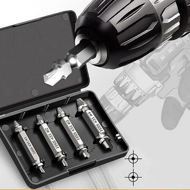 4PC Damaged Screw Extractor Set Easy Out Broken Drill Bit Remover Kit Speed Out