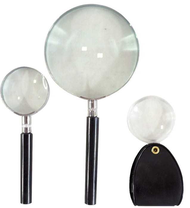 3PC Magnifying Glass with Handle Magnifier Small Size Zooming Lens Reading