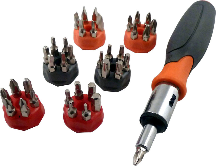 FORCE PRO 38PC Cr-V Reversible Ratchet Screwdriver Handle for 1/4" Hex Shank Bit