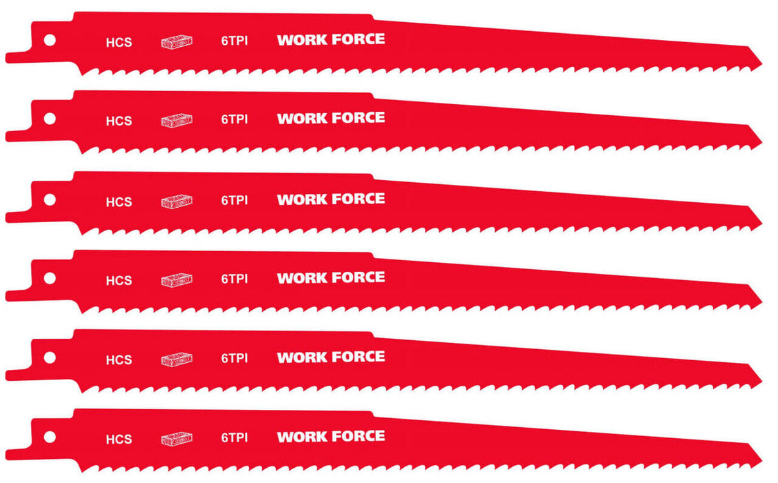 Force PRO 6pcs 220mm Long Reciprocating Saw Blades 5TPI Wood Timber Pruning Tool