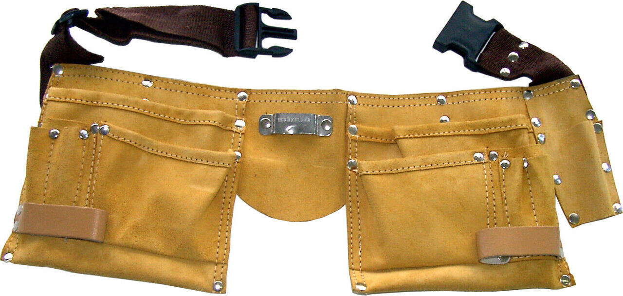 Professional Tool Belt Bag11 Pocket Gold Suede Leather Nail Hammer Holder Pouch