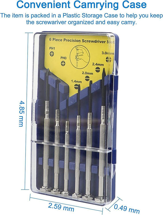 Force PRO Precision Screwdriver Set 6 Pce Kit  1, 1.2, 1.8,2.4mm #0 & #1