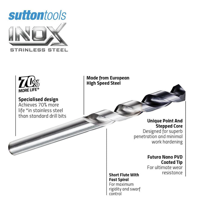 2PC Sutton Tools 12.0mm INOX Stainless Steel Jobber Drill Bit