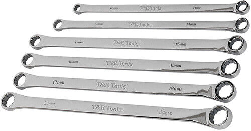 T&E tools 6Pc Metric Extra Long Ring Spanner Wrench Set 10-24mm Made in Taiwan