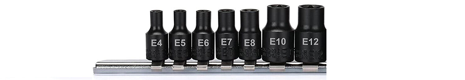 T&E Tools 1/4" Dr. E Series Impact Sockets 8Pc. set Made in Taiwan E4 - E12