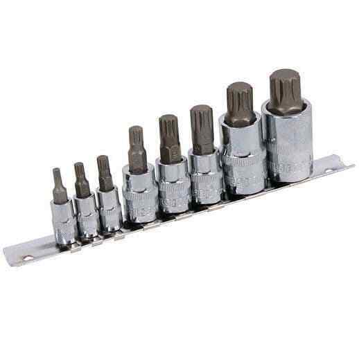 T&E Tools 8Pc M4 - M16 Spline x 1/4"/3/8"/1/2"Drive Socket Made in Taiwan