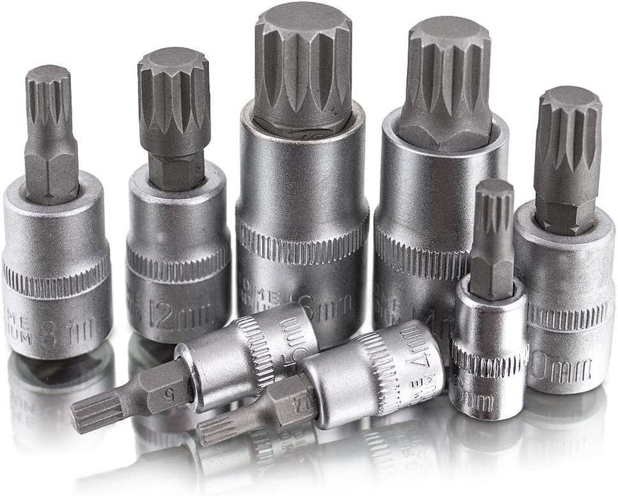 T&E Tools 8Pc M4 - M16 Spline x 1/4"/3/8"/1/2"Drive Socket Made in Taiwan